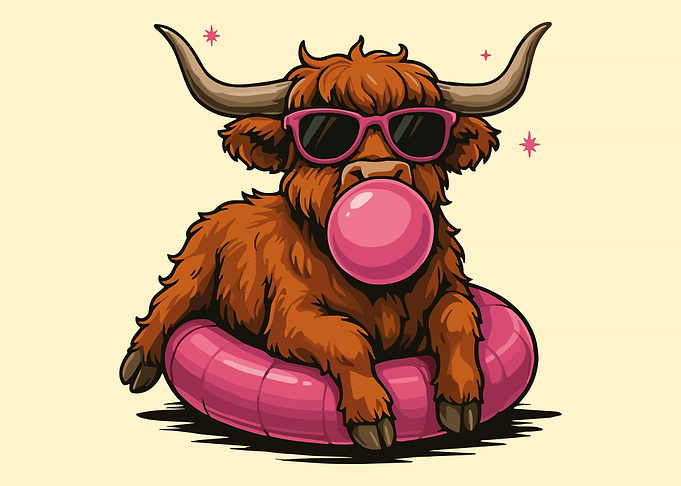 Cool Highland Cow with Bubblegum