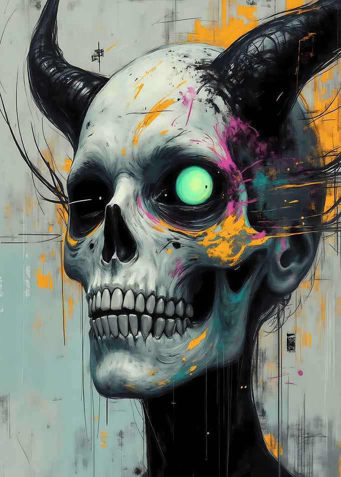 Horned Skull with Glowing Eye