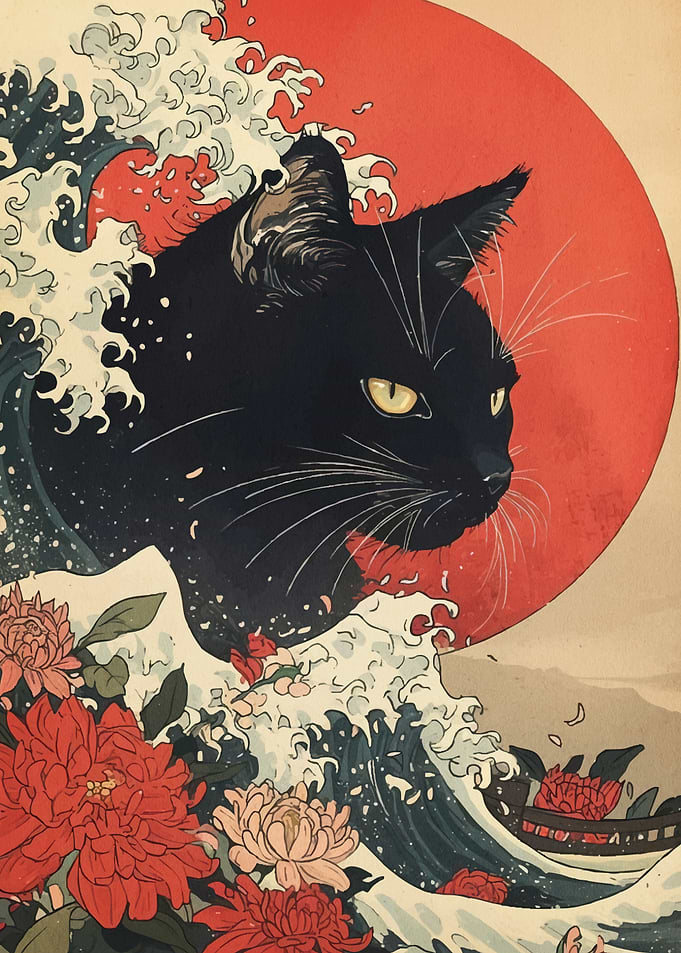 Cat Ukiyo-e Style
