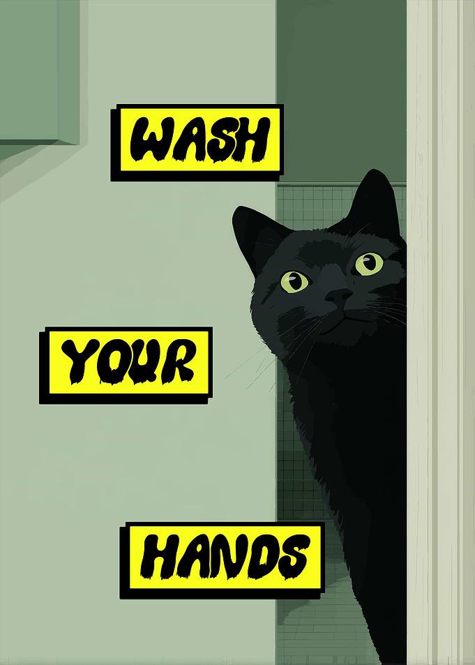 Wash Your Hands Black Cat