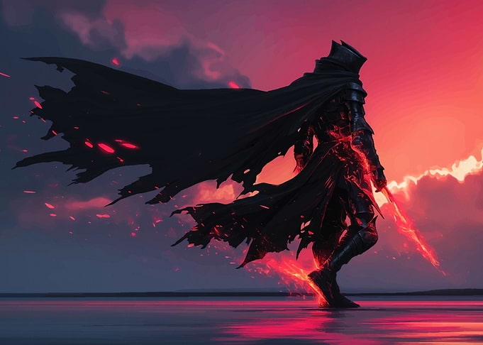 Dark Knight with Fiery Sword