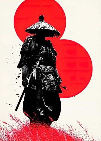Samurai Warrior with Red Sun