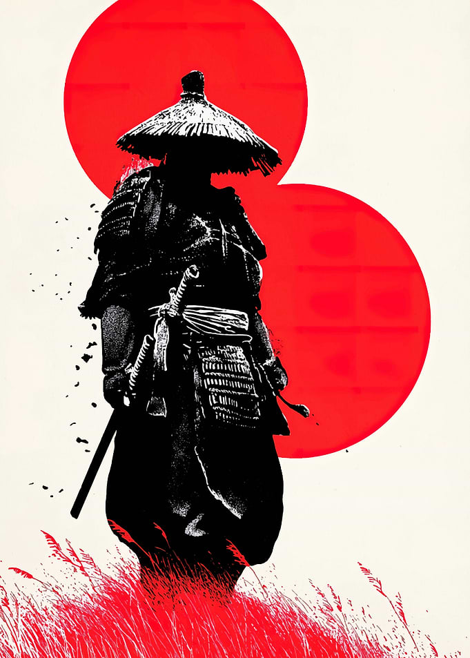Samurai Warrior with Red Sun