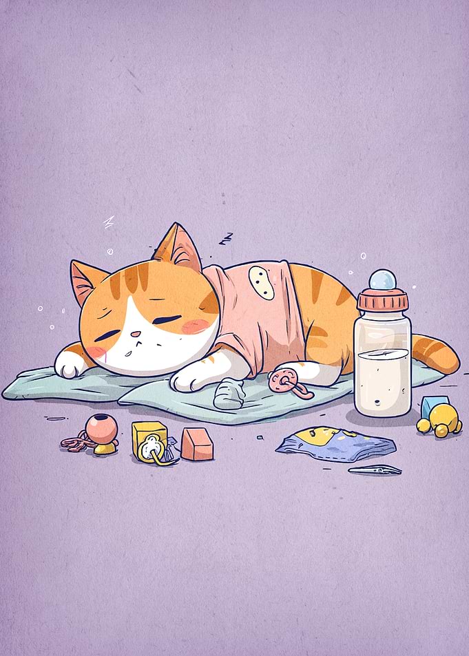 Tired Kitten Cartoon