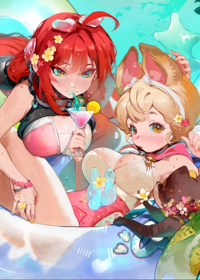 Anime Girls Relaxing with Drinks