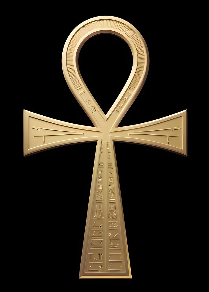 Golden Ankh Symbol on Black Background