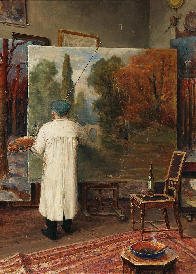 Artist in Studio Painting Landscape