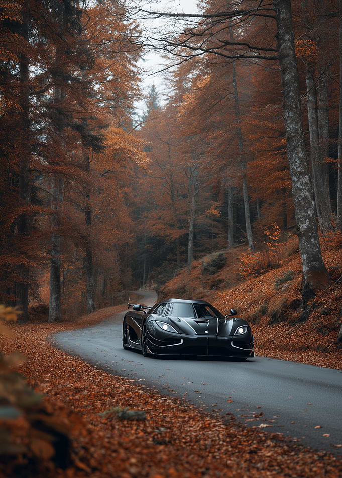 Black Koenigsegg Car Agera Autumn Forest