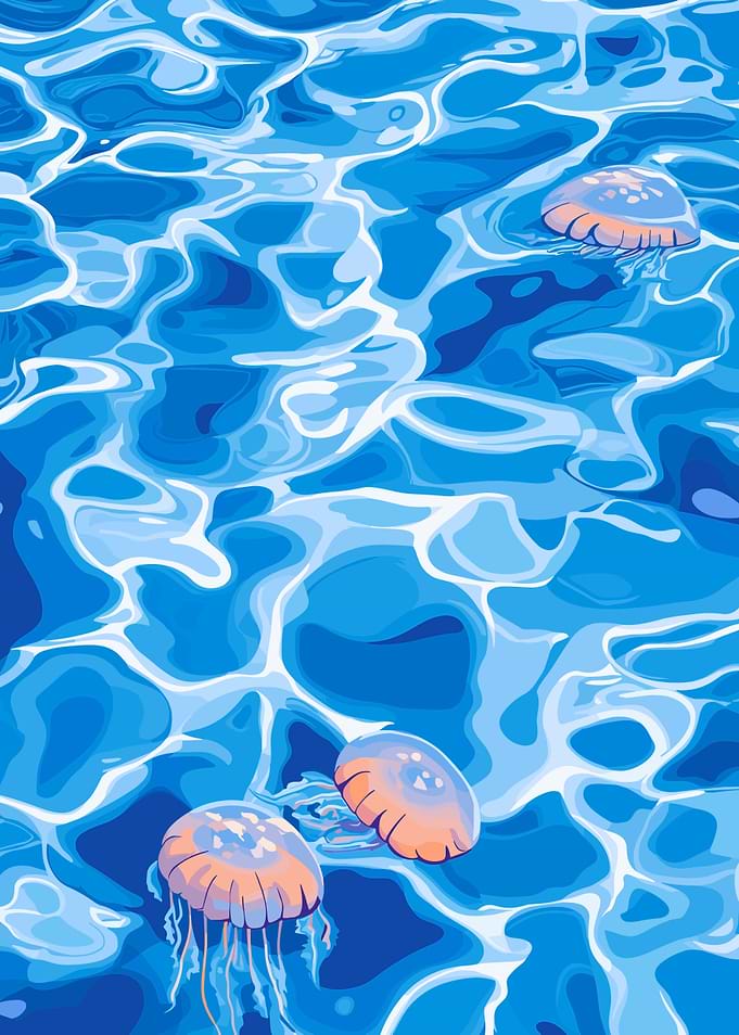 Jellyfish in Blue Water Illustration