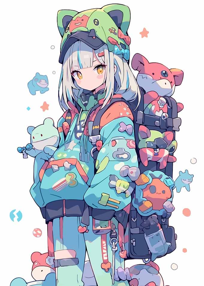 Anime Girl with Plush Backpack