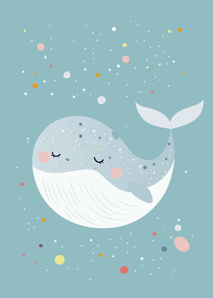 Cute Whale Illustration with Colorful Dots