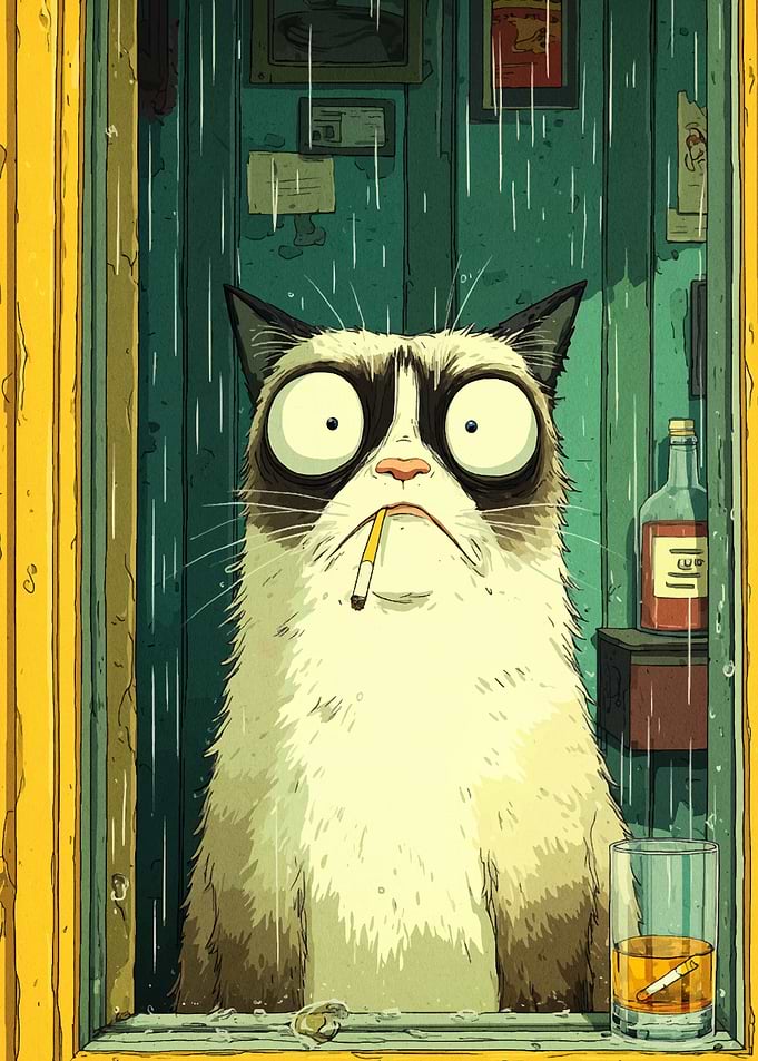 Grumpy Cat in the Rain