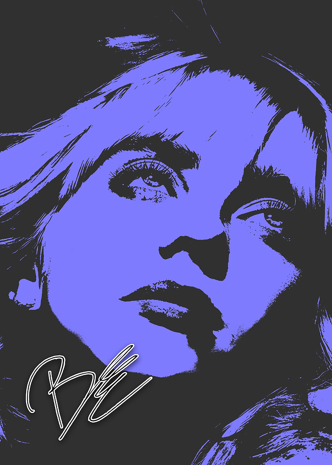 Billie Eilish in Purple Portrait with Signature