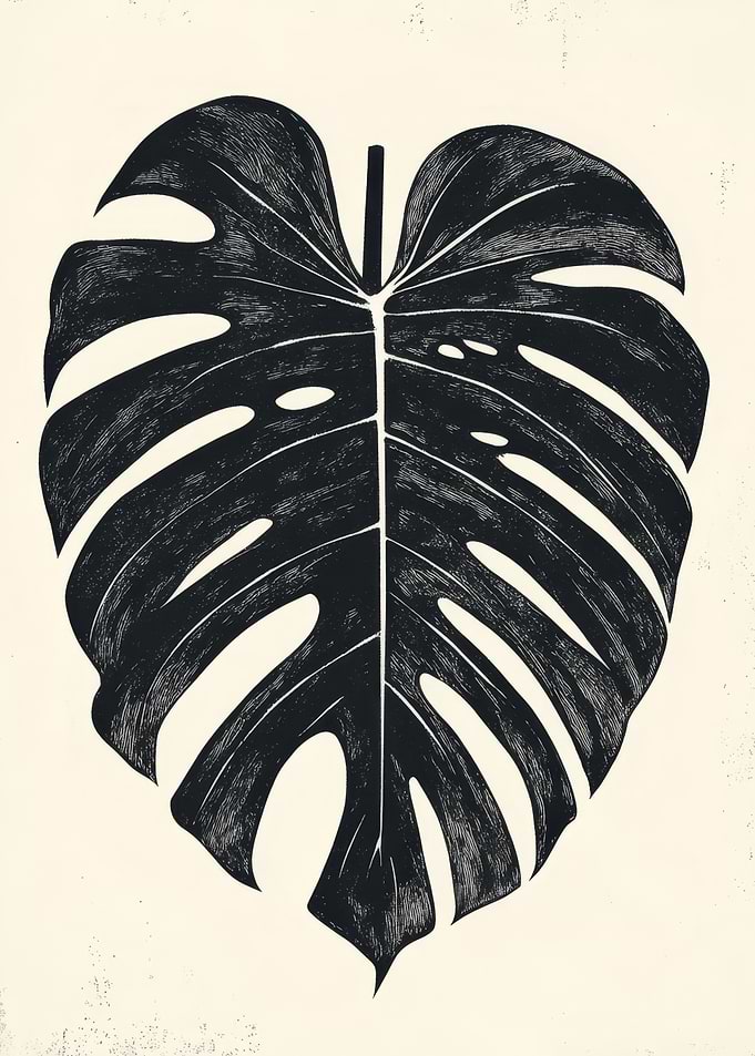Monstera Leaf Black and White Print | Vintage Monstera Poster