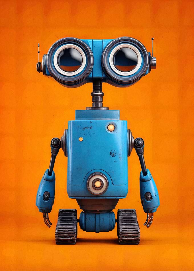 Cute Blue Robot on Orange Background