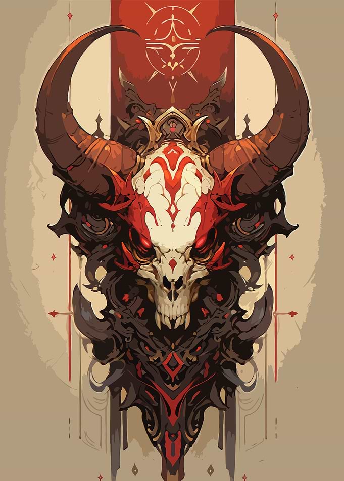 Demon Skull with Horns Illustration