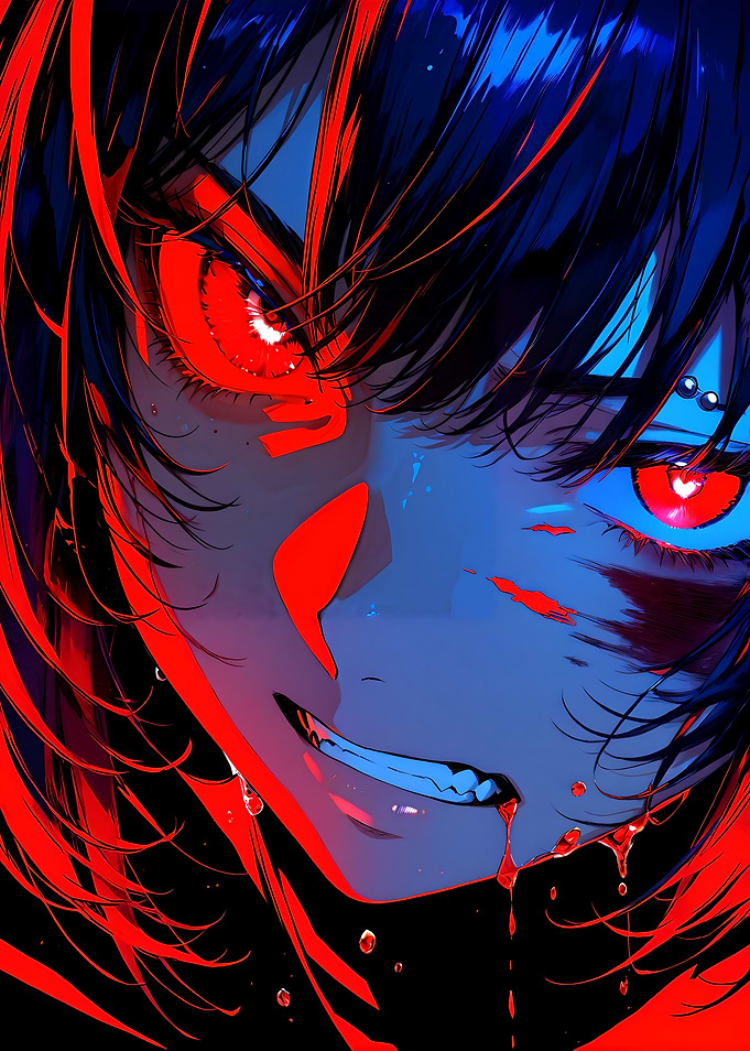 Crimson Wrath Anime Girl with Red Eyes