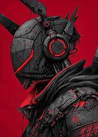 Cyberpunk Robot Warrior with Red Accents