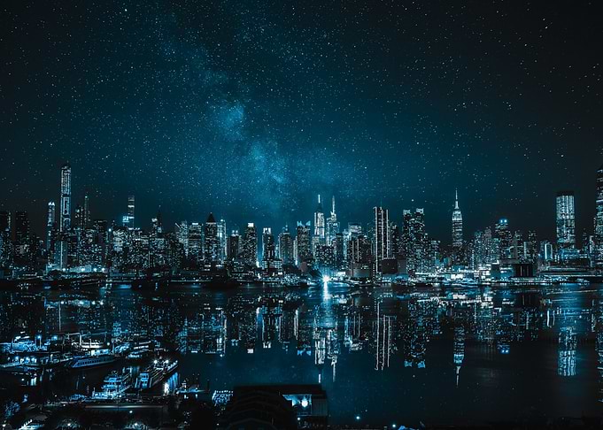 Night Cityscape with Starry Sky
