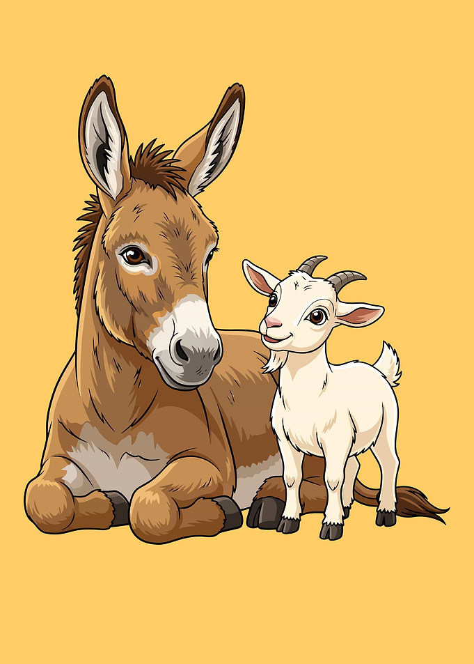 Donkey and Goat Cartoon Illustration