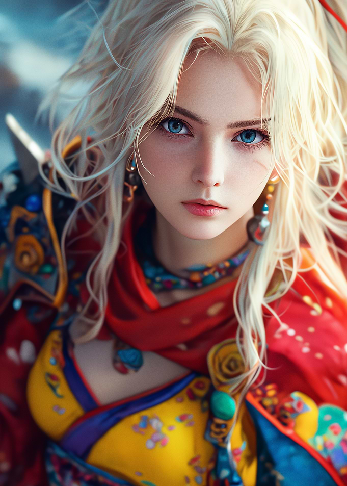 Blonde Woman with Colorful Clothing