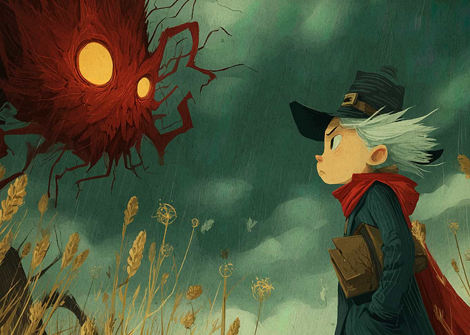Young Wizard Confronts a Forest Spirit