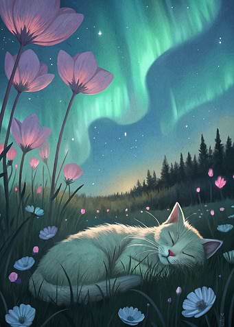 Sleeping Cat Aurora Borealis