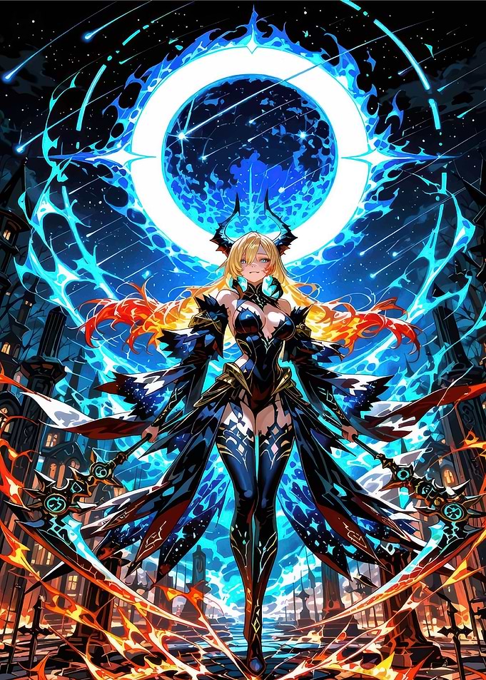 Fantasy Warrior with Celestial Background