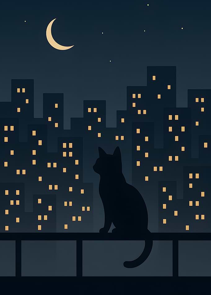 Cat Silhouette Cityscape Night
