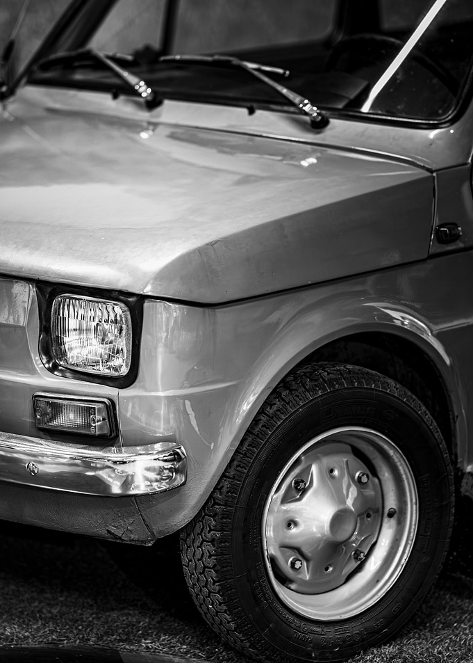 Vintage Car Front View Black and White