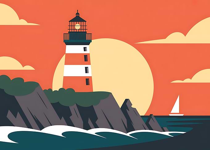 Lighthouse on Cliff at Sunset