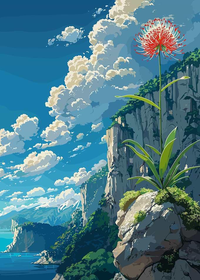 Cliffside Flower Anime Landscape