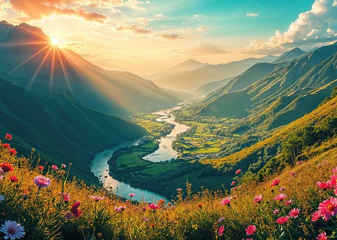 Mountain Valley at Sunrise