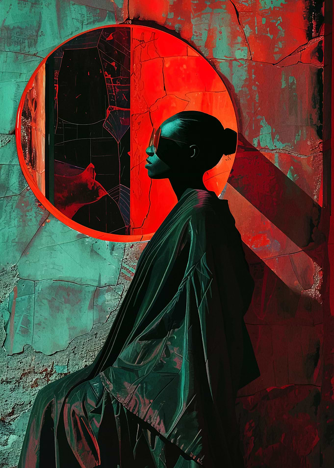 Abstract Portrait with Red and Teal