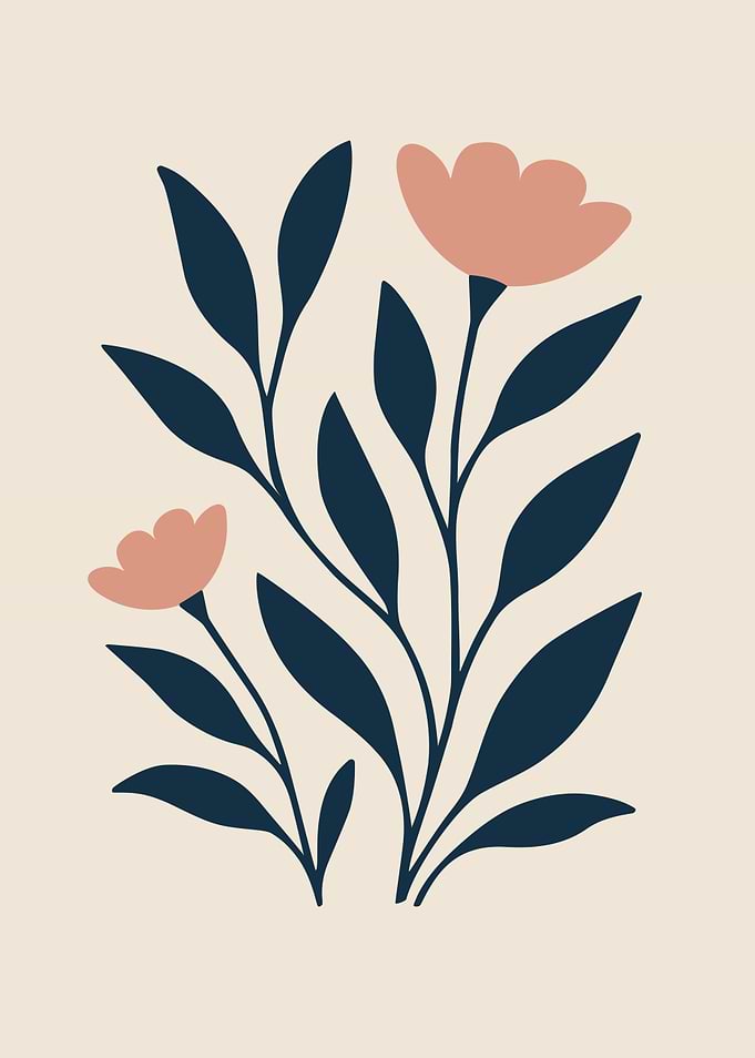 Floral Illustration with Pink Flowers