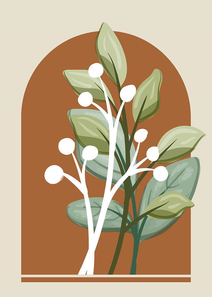 Botanical Illustration with Berries and Arch