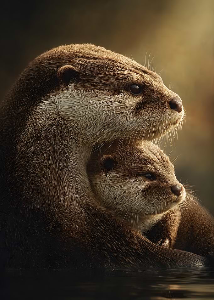 Otter Mother and Pup Portrait