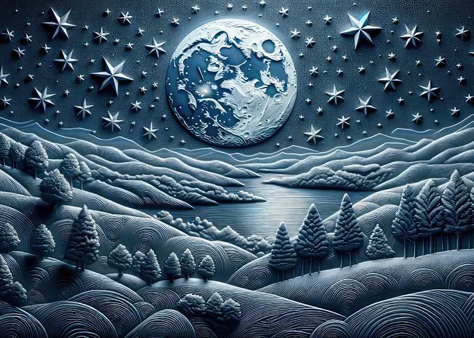 Moonlit Winter Landscape with Stars