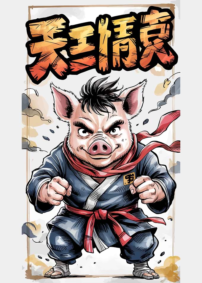 Cartoon Pig Martial Artist Illustration