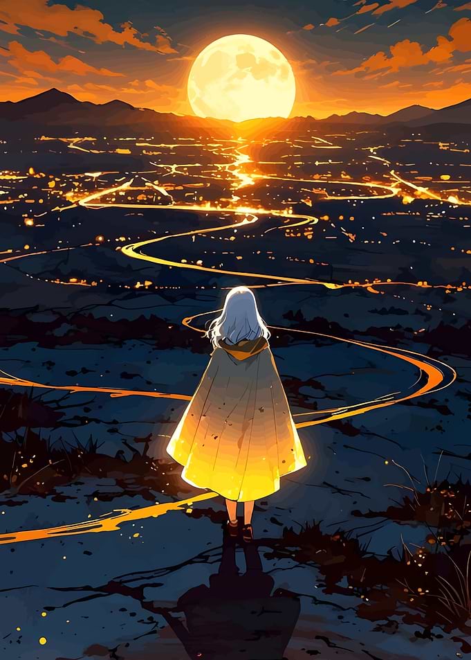 Girl Gazing at City Lights