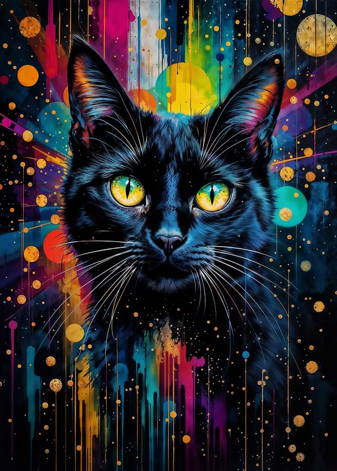 Colorful Black Cat Portrait