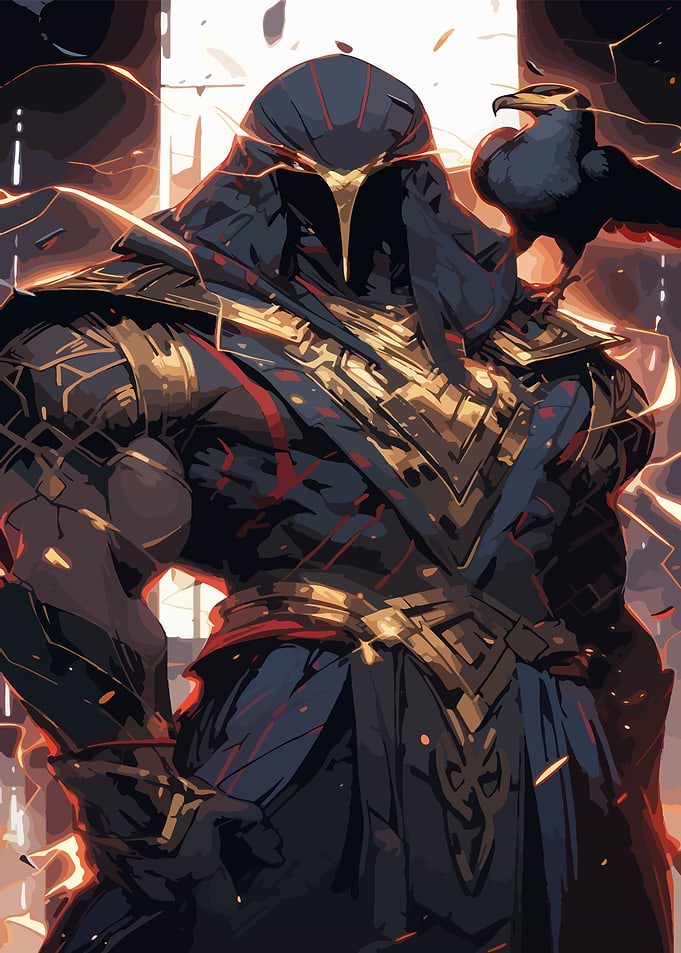 Mysterious Warrior with Raven Digital Art