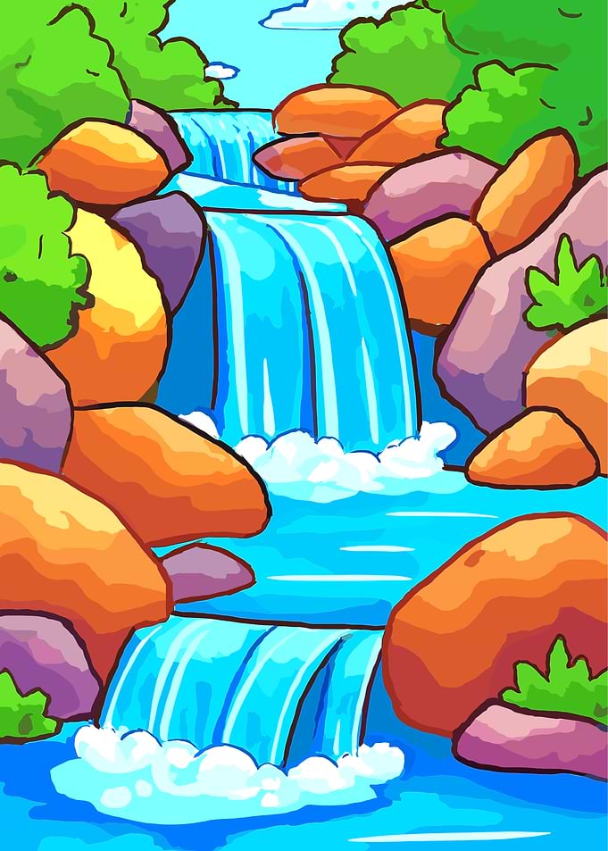 Cartoon Waterfall Landscape