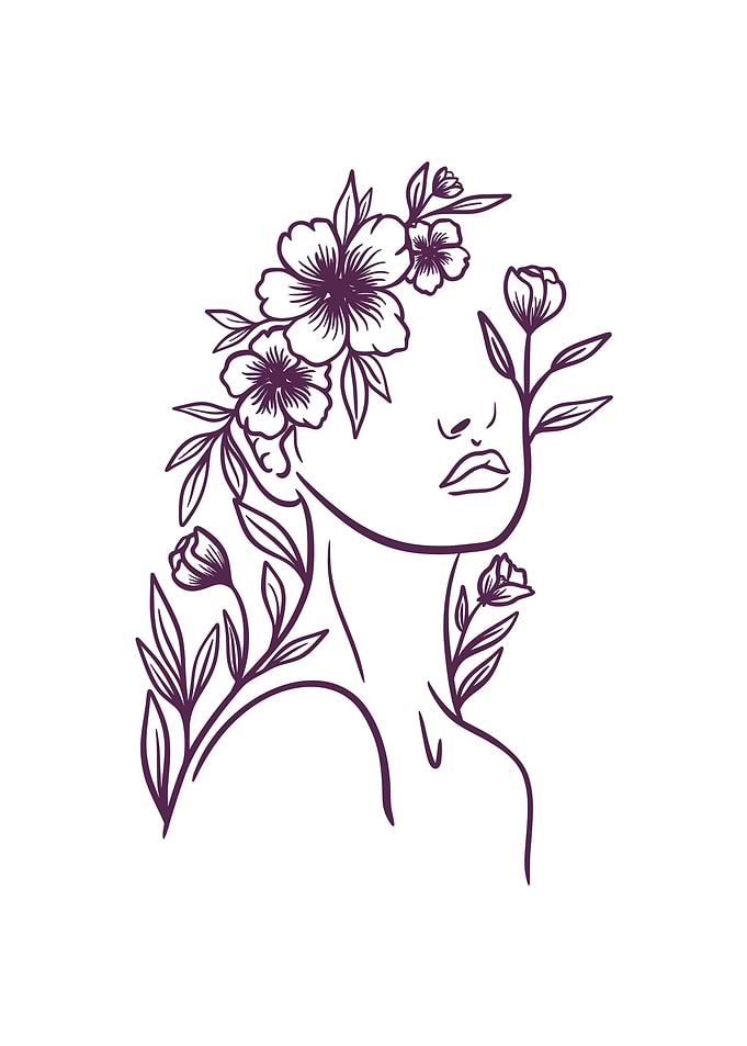 Floral Woman Line Art