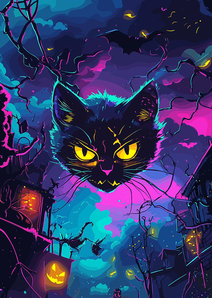 Halloween Night Black Cat Illustration