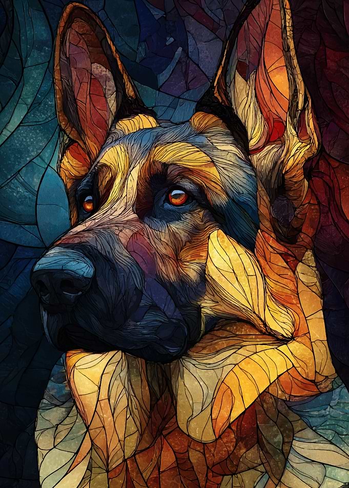 Stained Glass German Shepherd Portrait