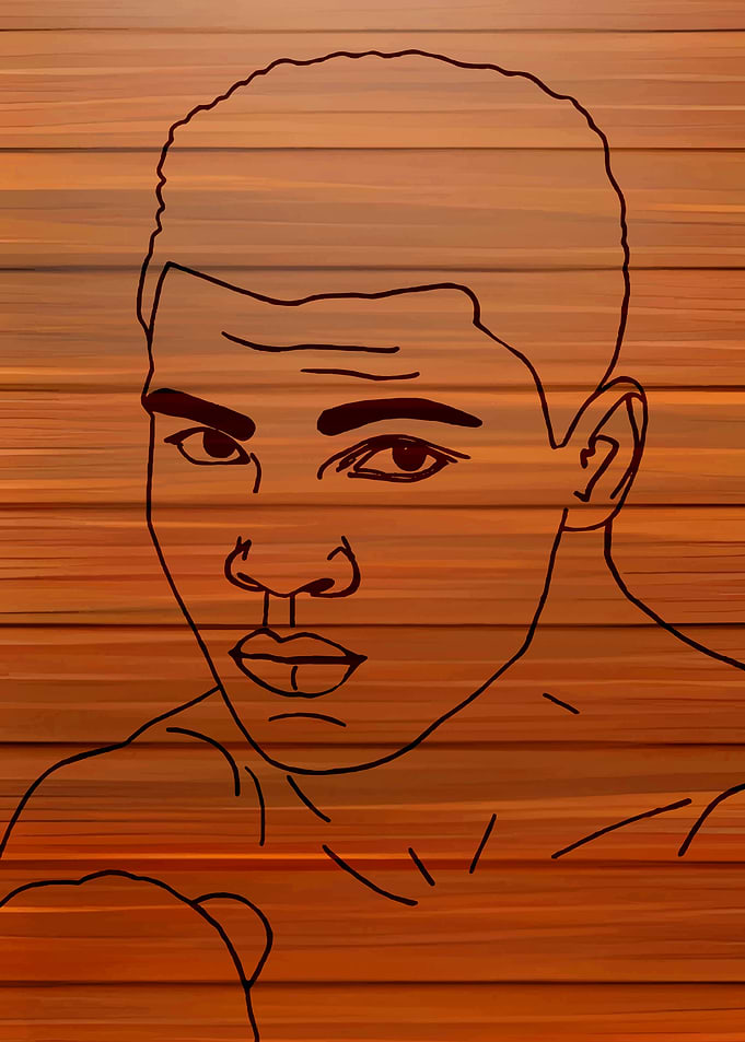 Muhammad Ali Line Art on Wood