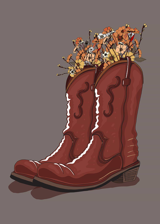 Cowboy Boots with Flowers Illustration