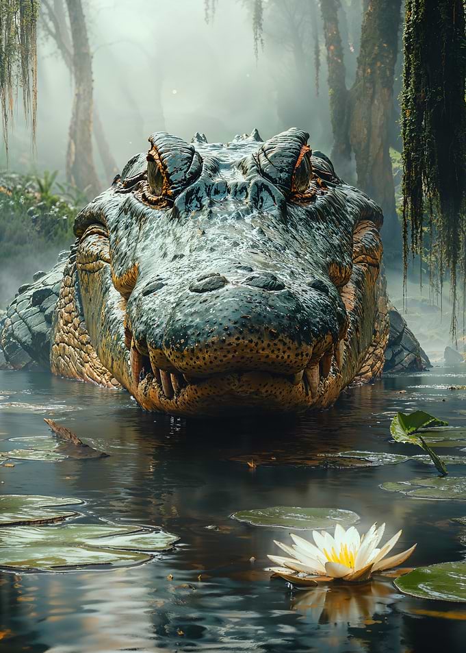 Alligator in Swamp with Lily Pad