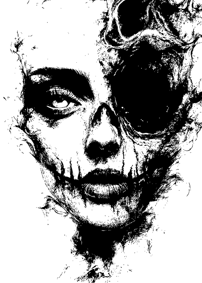 Half Skull Face Black and White